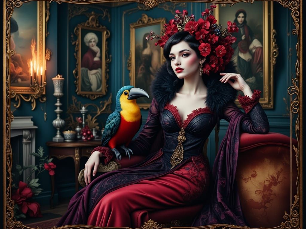 Red Baroness Tea Party in Ornate Gothic Salon