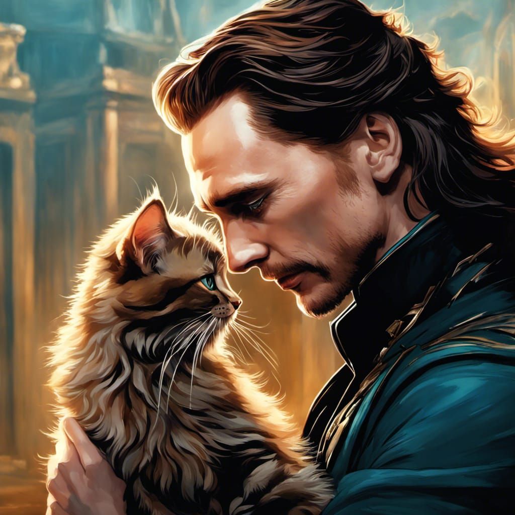 Loki Cuddling Kitten, Comic Book Art