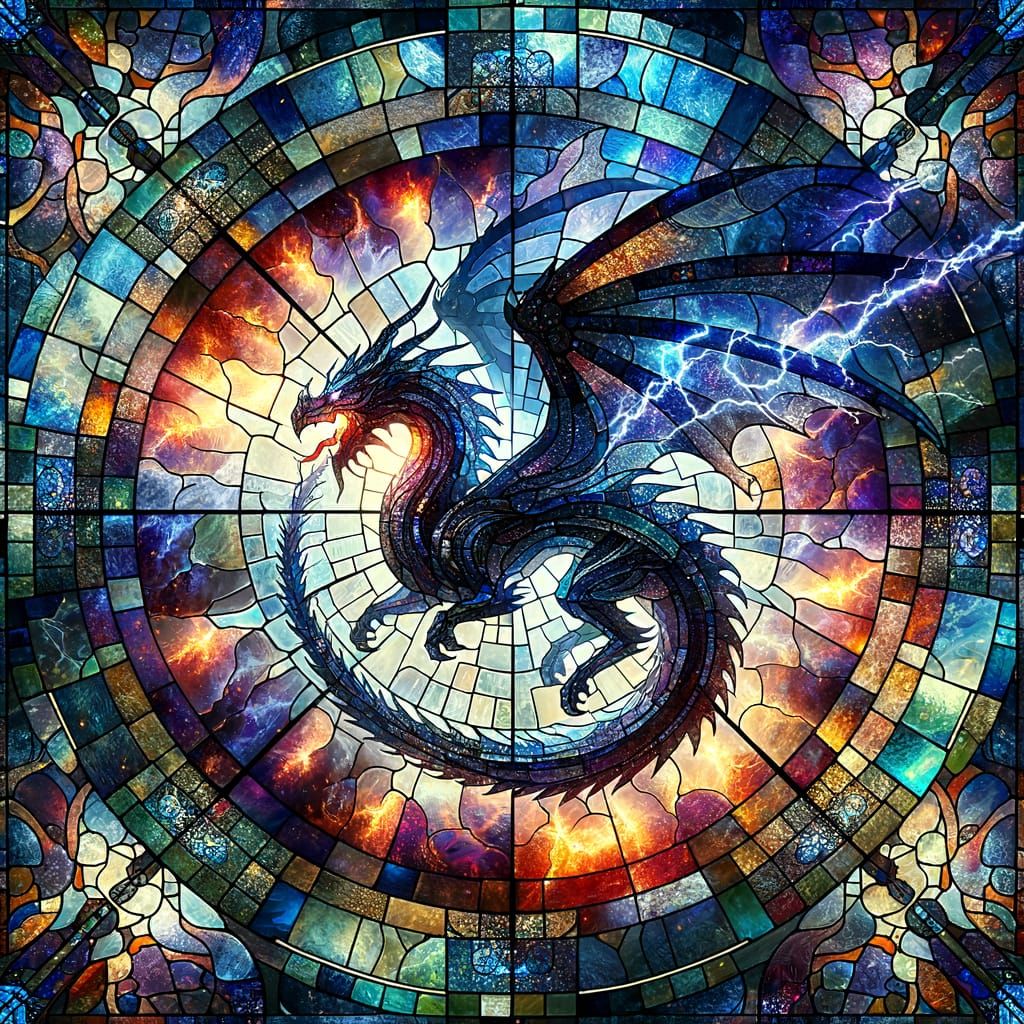 Stained Glass Dragon in a Kaleidoscope