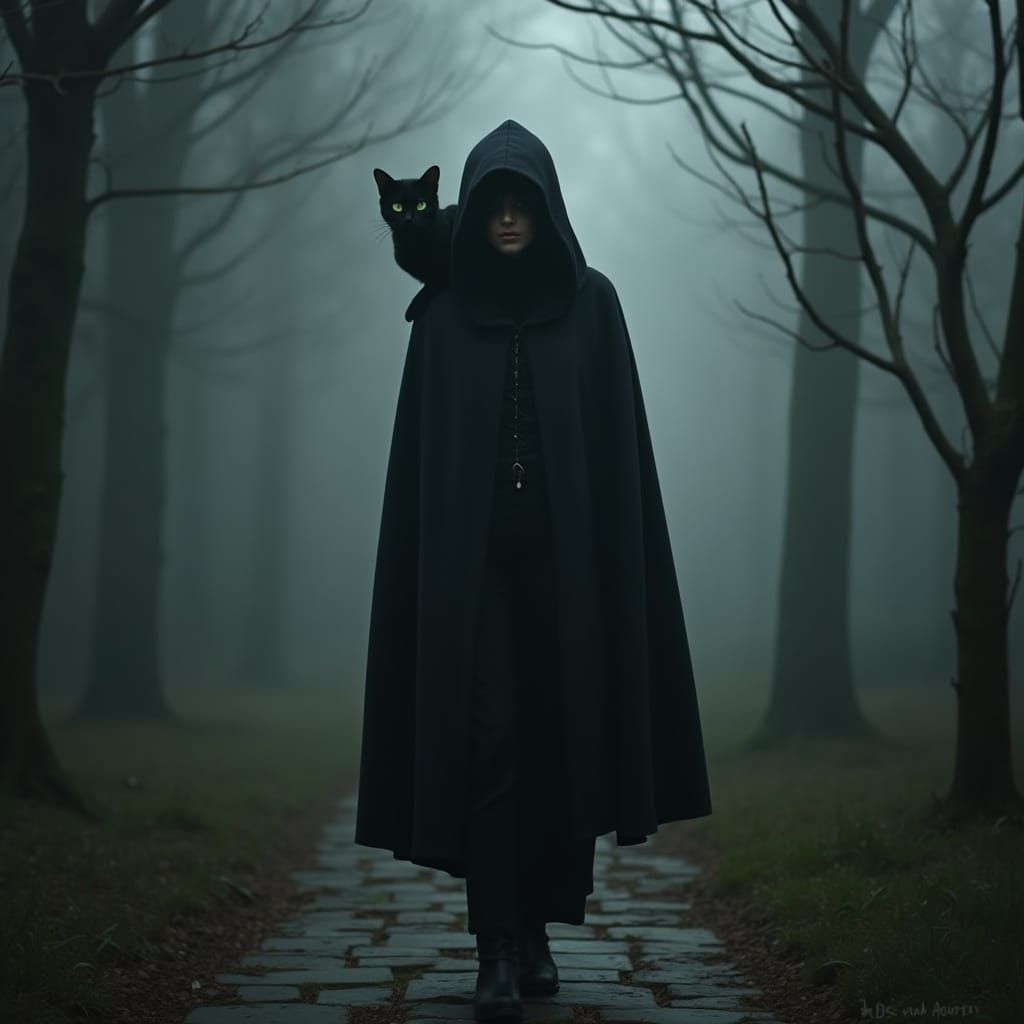 Ethereal Woman in Dark Forest, Surrounded by Whispers