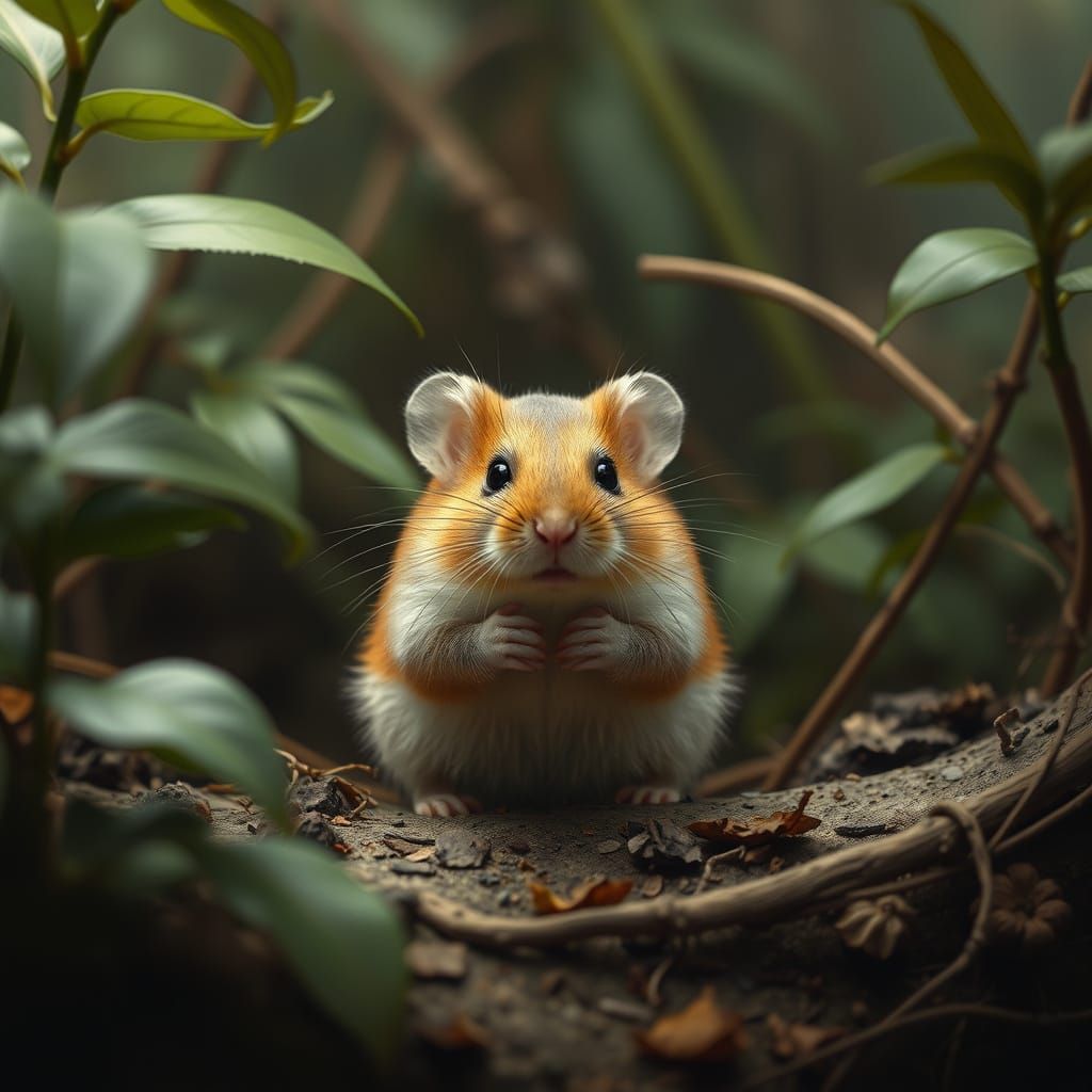 Hamster Exploring a Lush Jungle