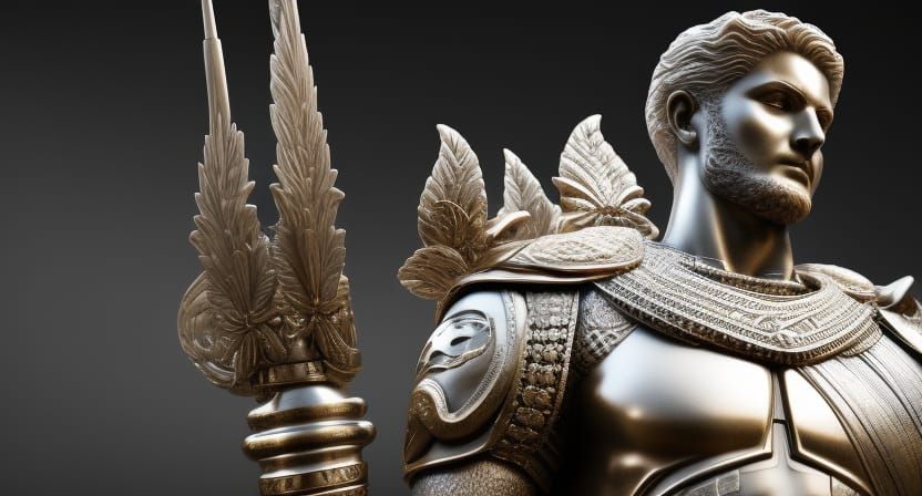 Heroic Marble Warrior Statue in Ancient City