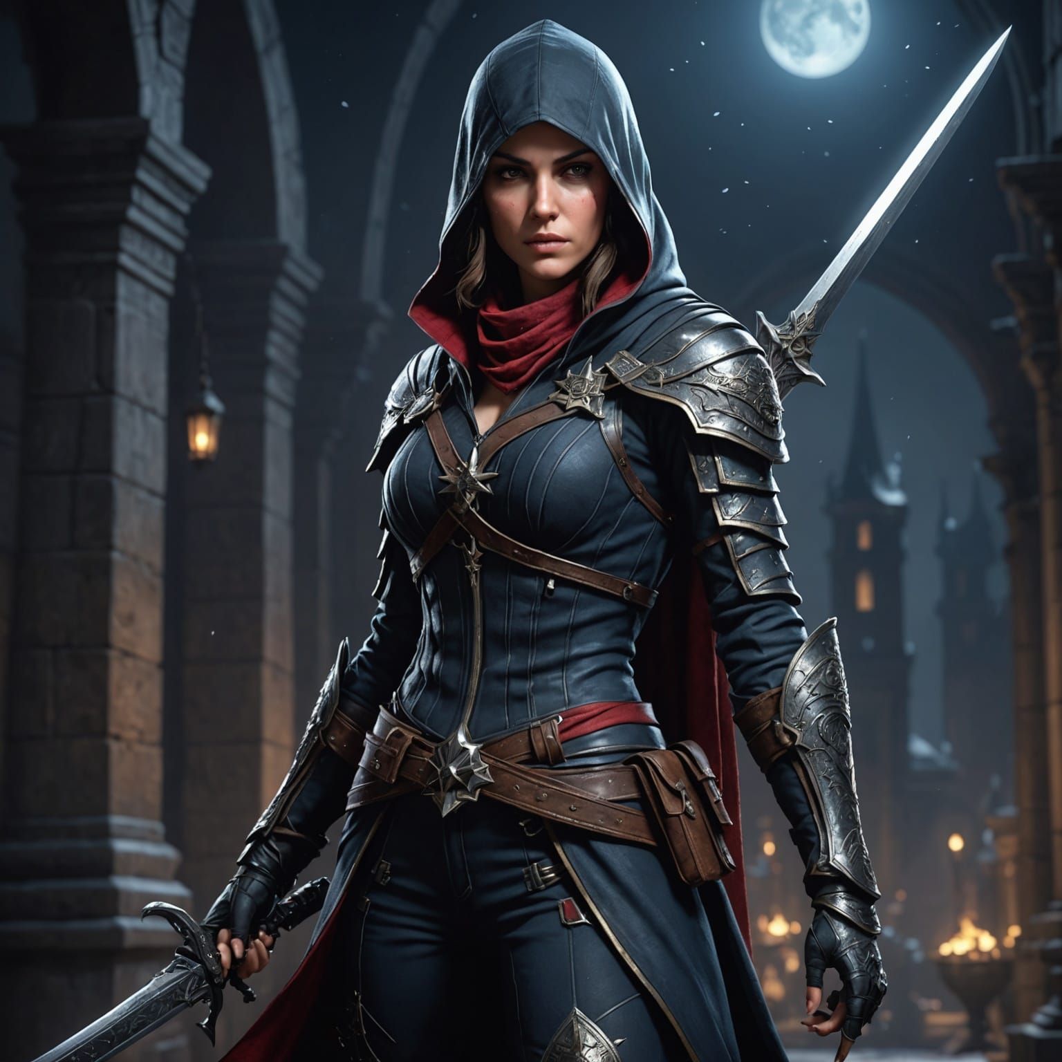 Female Assassin with Starry Dagger in 3D