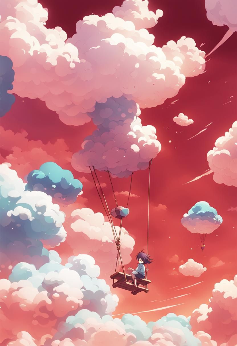 Dreamy Cloudscape Anime Style Digital Art