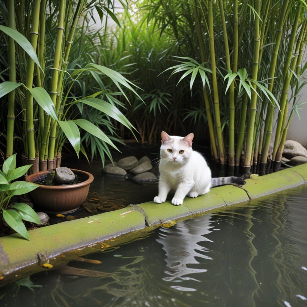 Cat in Bamboo Grove with Muted Colors