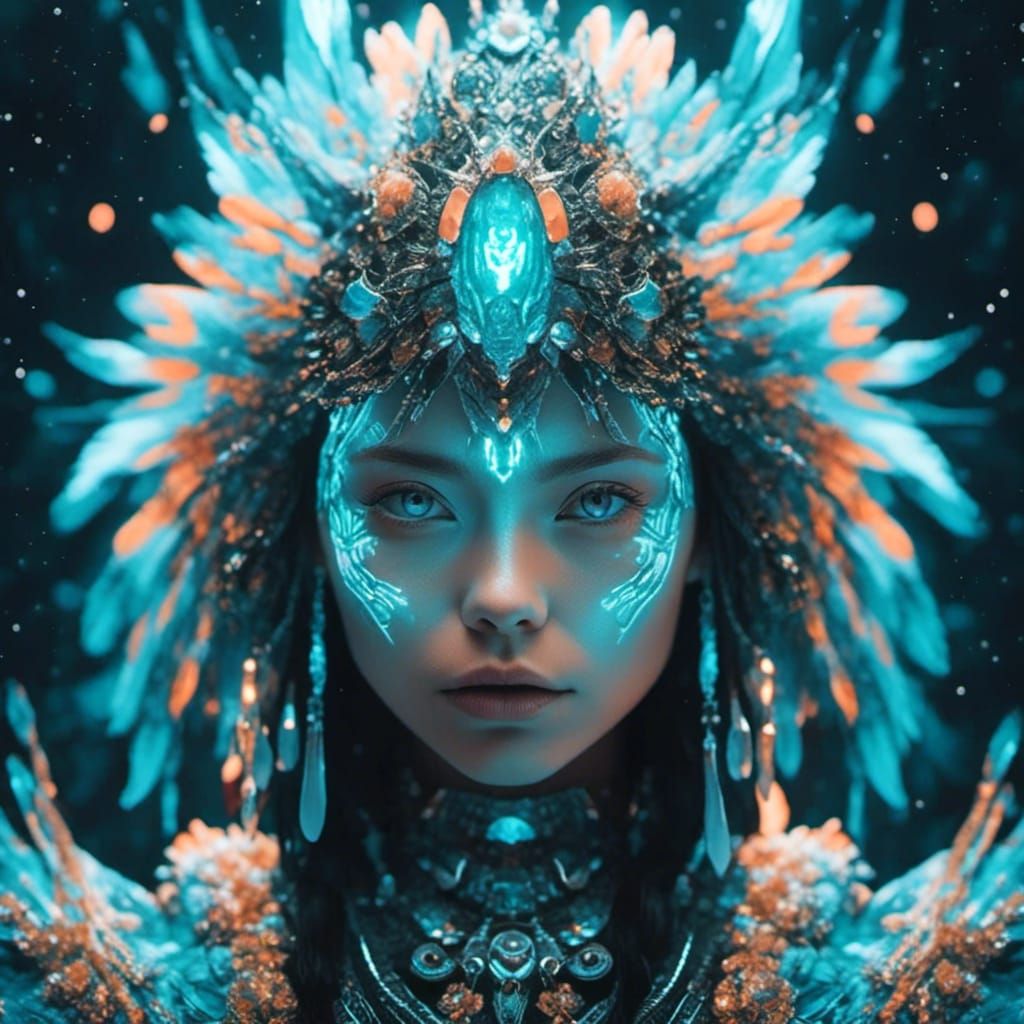 Bioluminescent Native Woman in Winter Portrait