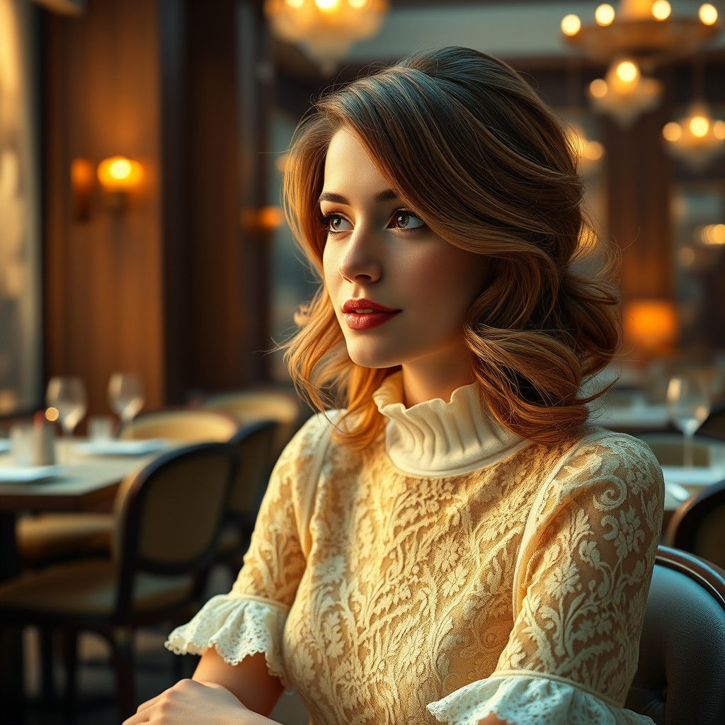 Elegant Woman in Yellow Lace Dress, Fantasy Concept Art