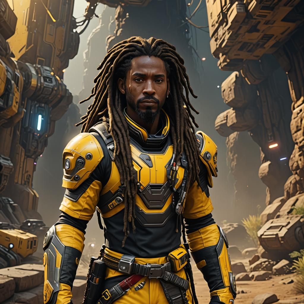 Black Space Ranger with Dreadlocks in 3D Style
