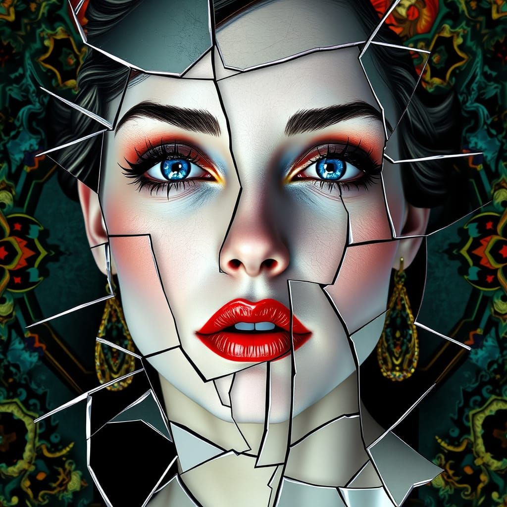 Shattered Reflection: Woman's Face in Cubist Style