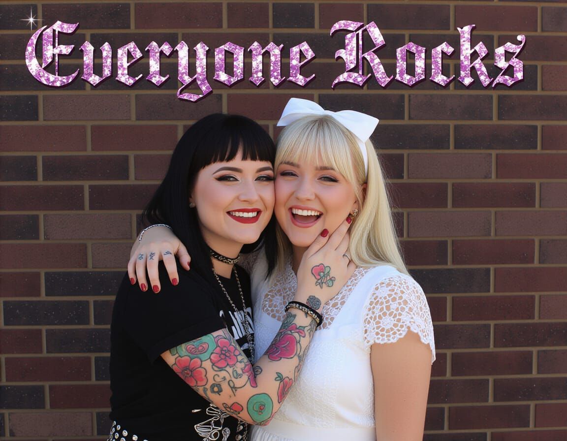 Goth Punk Woman Hugging Preppy Woman