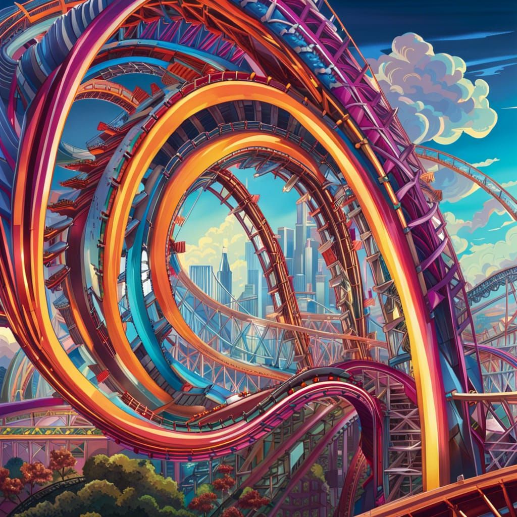 Hyperdetailed Rollercoaster with Looping Track and Skyline