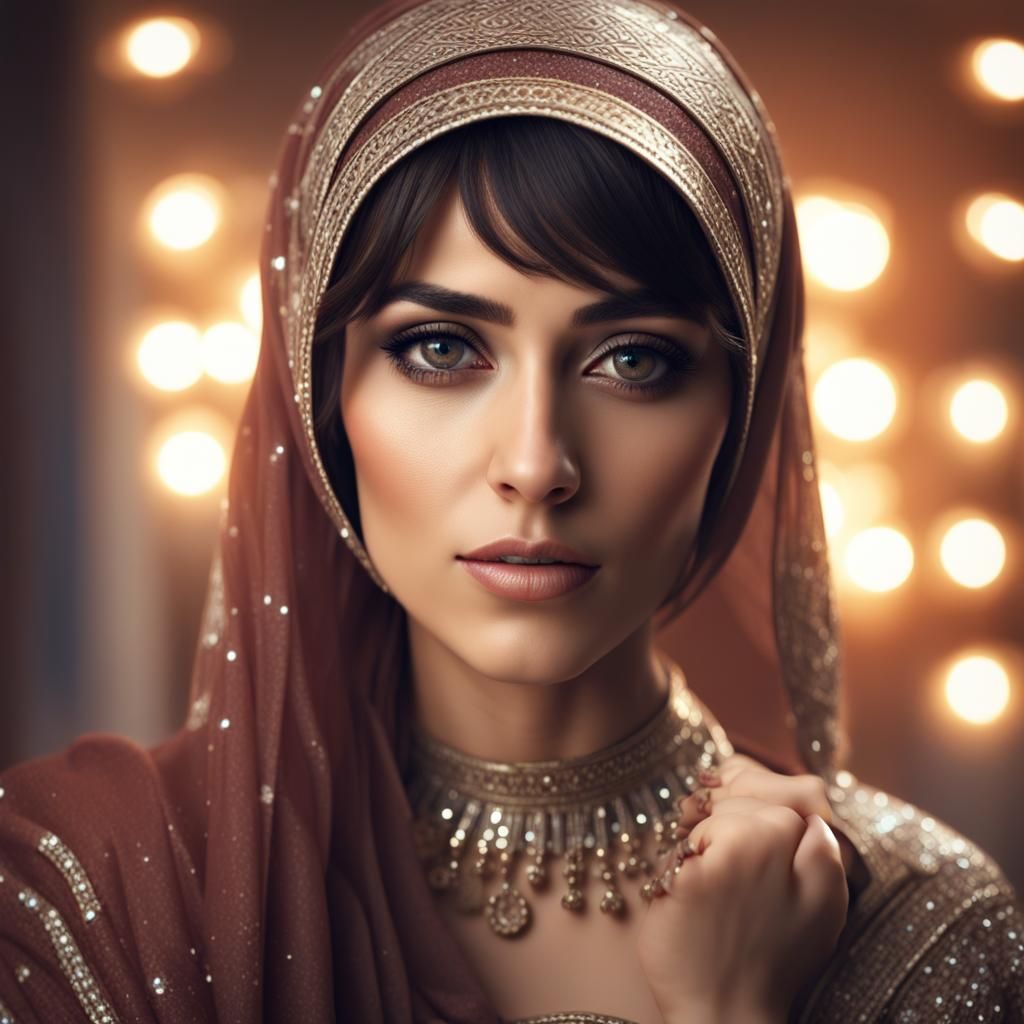 Beautiful Arabic Woman with Bangs in Realistic Style