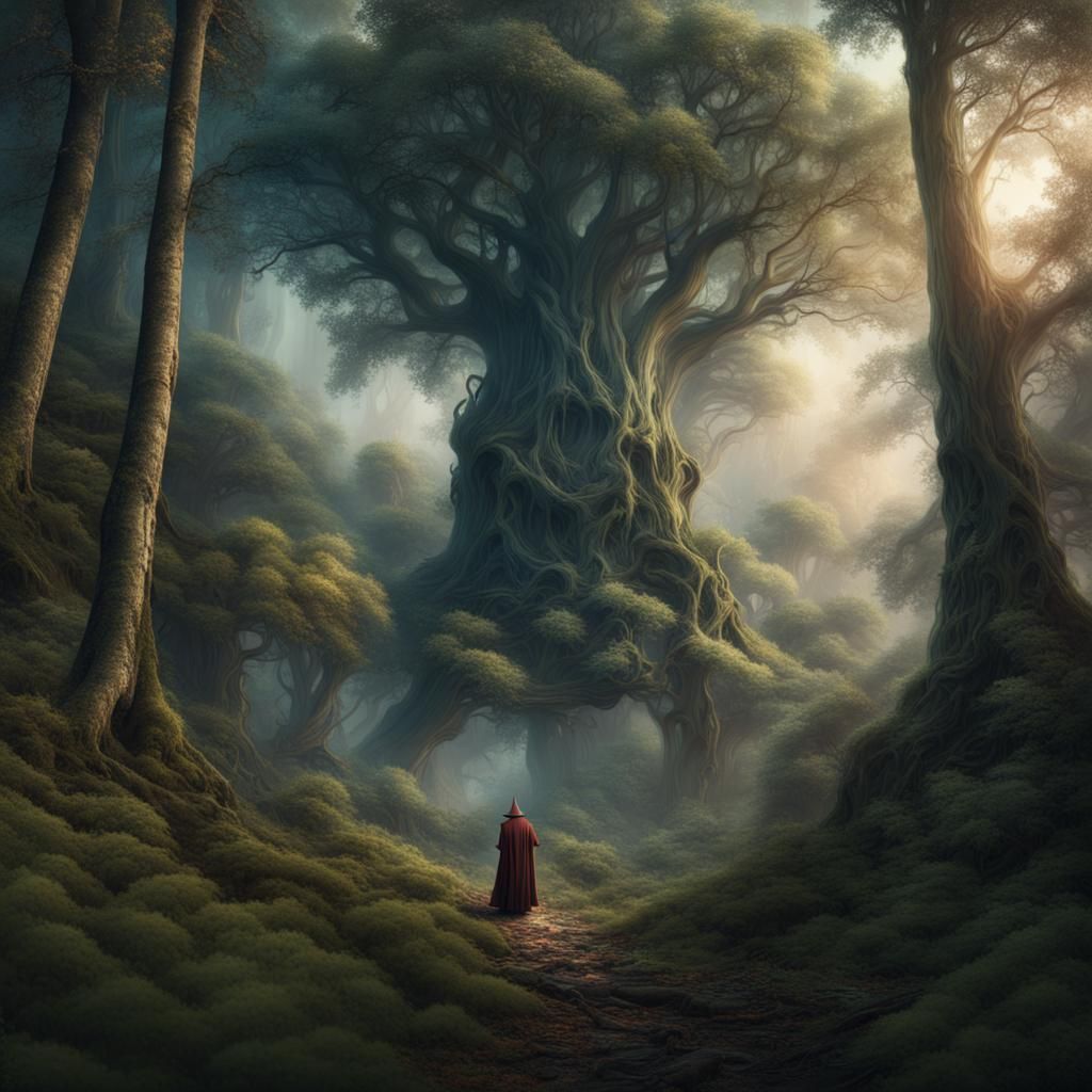 Surprised Wizard Discovers Trees in Forest