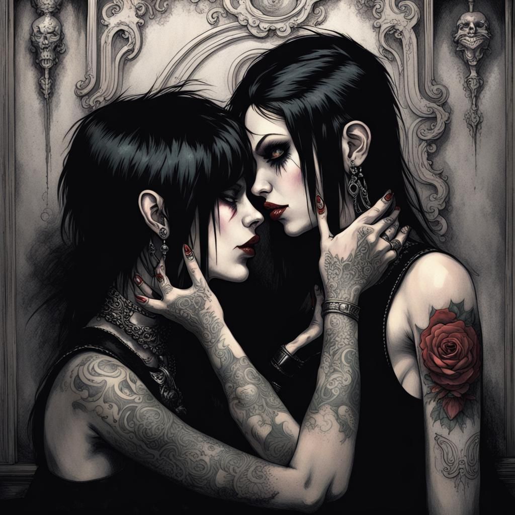 Punk Girls Kissing: Horror-Inspired Digital Art