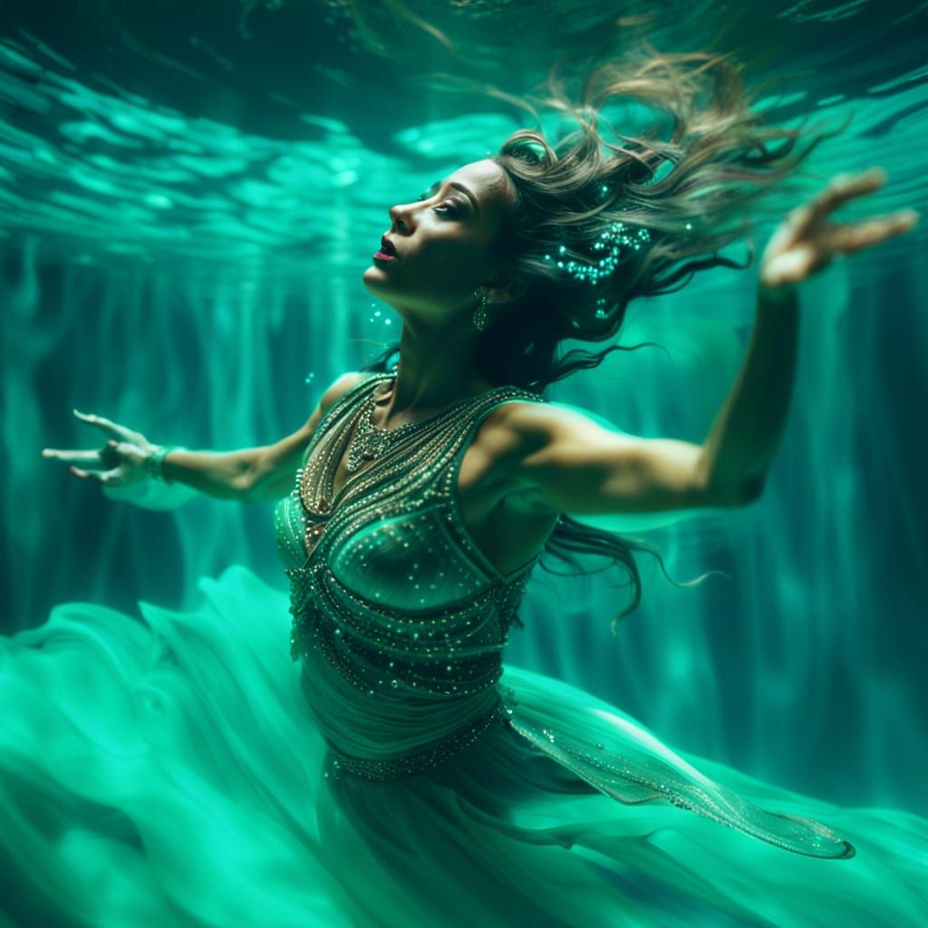 Underwater Belly Dancer in Ethereal Aquatic Dance