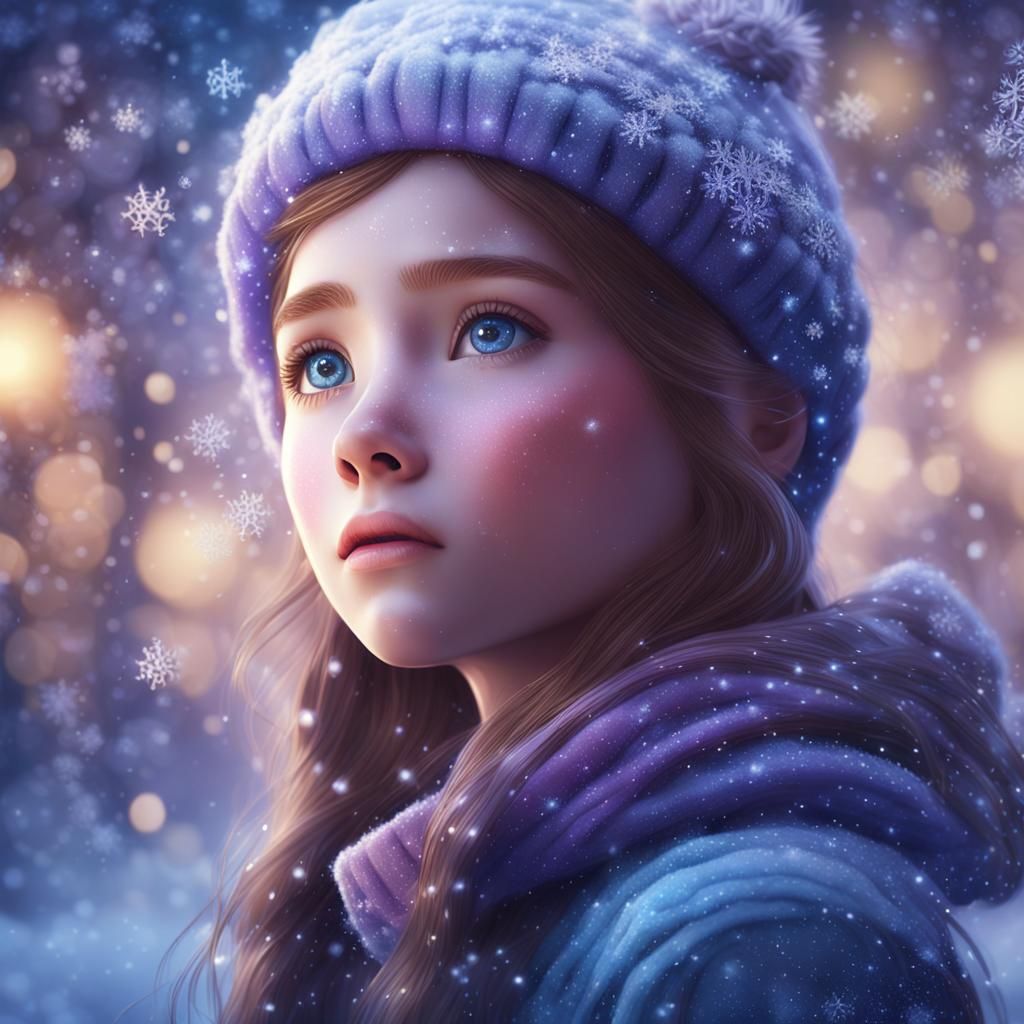 Enchanting Girl with Snowflakes: Fantasy Matte Painting