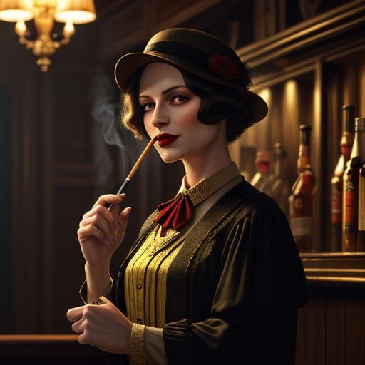 1920s Woman in a Speakeasy as Digital Art