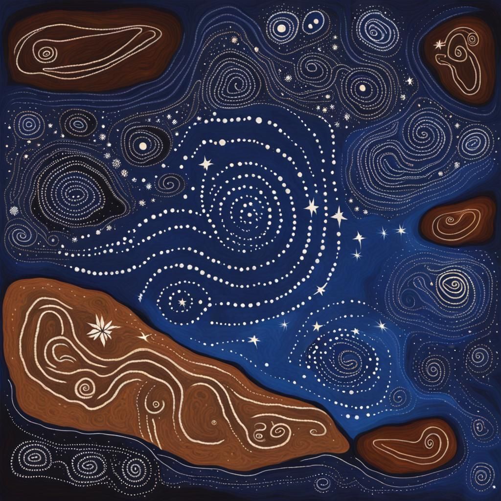 Stars Dreaming Songlines in Aboriginal Rock Art Style