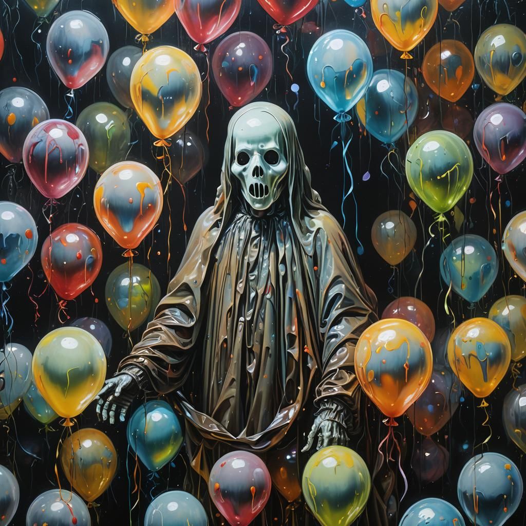 Radioactive Balloon Ghost Portrait, Surreal Horror Art