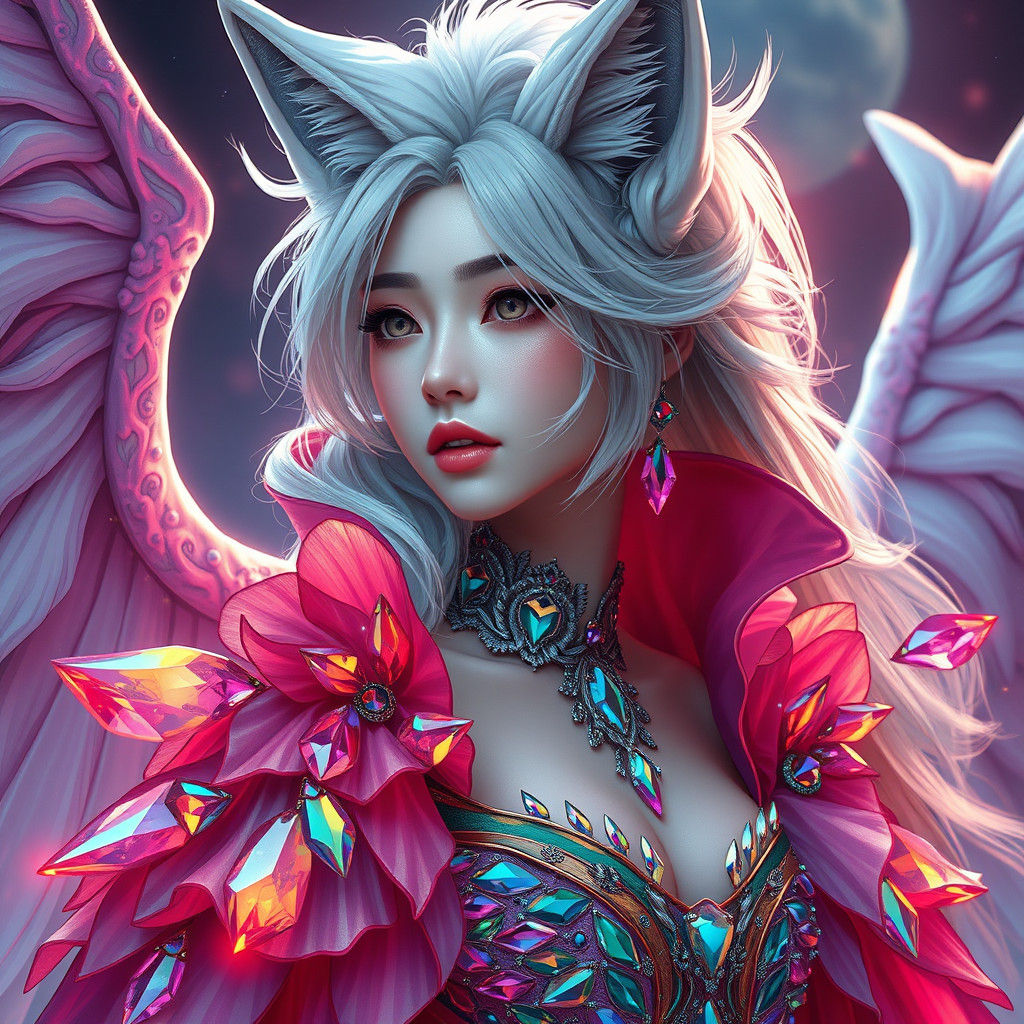 Rainbow Vampire Queen with Fox Ears, Matte Painting