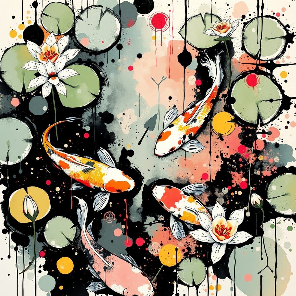 Koi Pond in Abstract Expressionist Style
