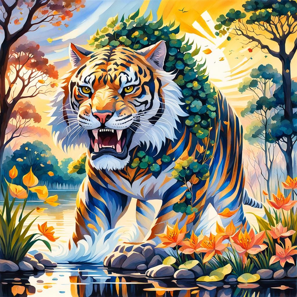 Gothic Sabertooth Tiger Under Golden Elder Tree