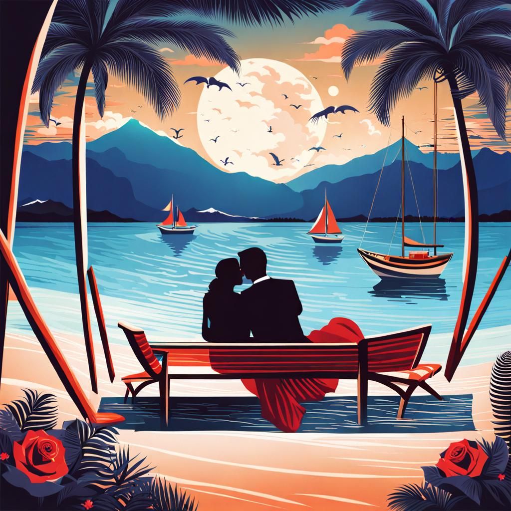 Romantic couple in a honeymoon in a romantic mood