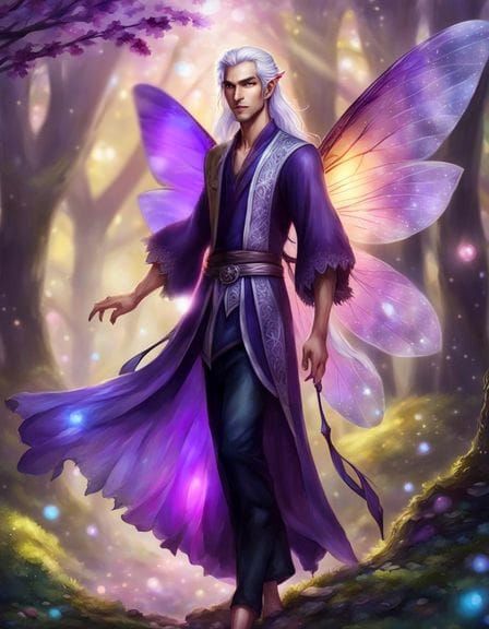 Slender Asian Fairy Male with Iridescent Wings