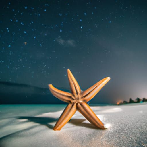 Starfish on Beach under Starry Night Sky