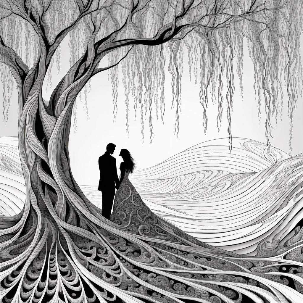 Love Under Willow: Abstract Vector Fractal Art