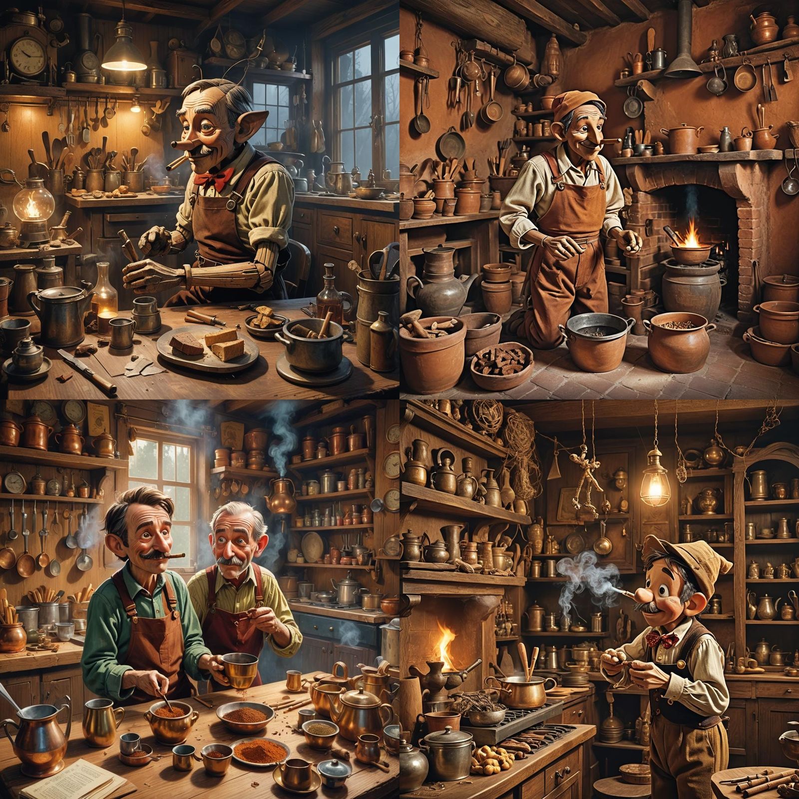 Pinocchio Smoking Cigar: Detailed Matte Painting