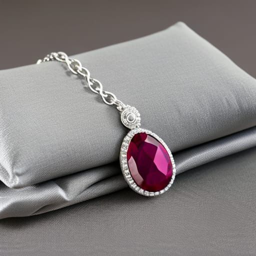 Silver and Ruby Necklace on Velvet Pillow