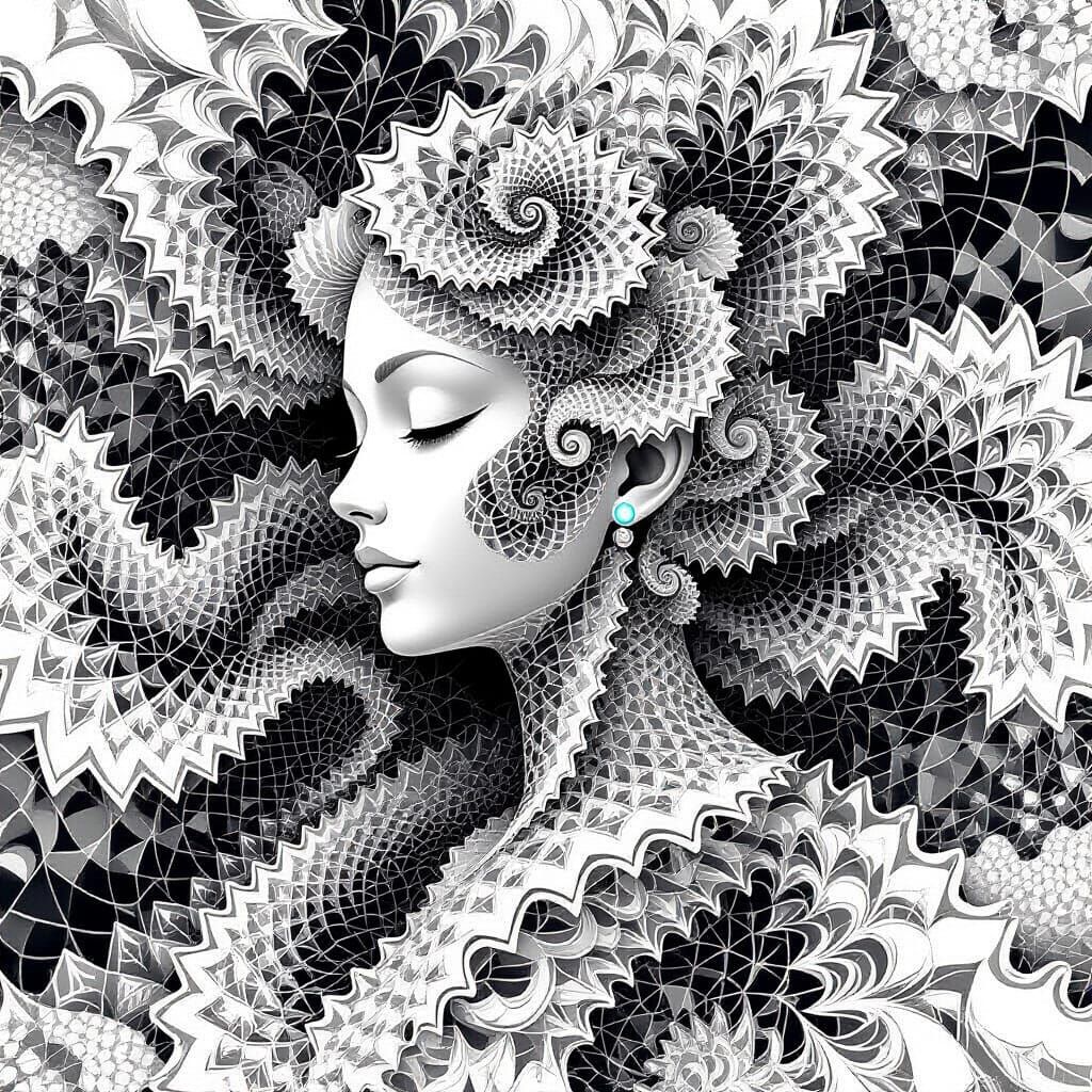 Abstract Biophilic Fractal Art with Female Figure