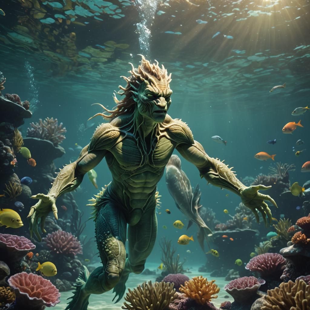 Handsome Sea Creature in Bioluminescent Ocean