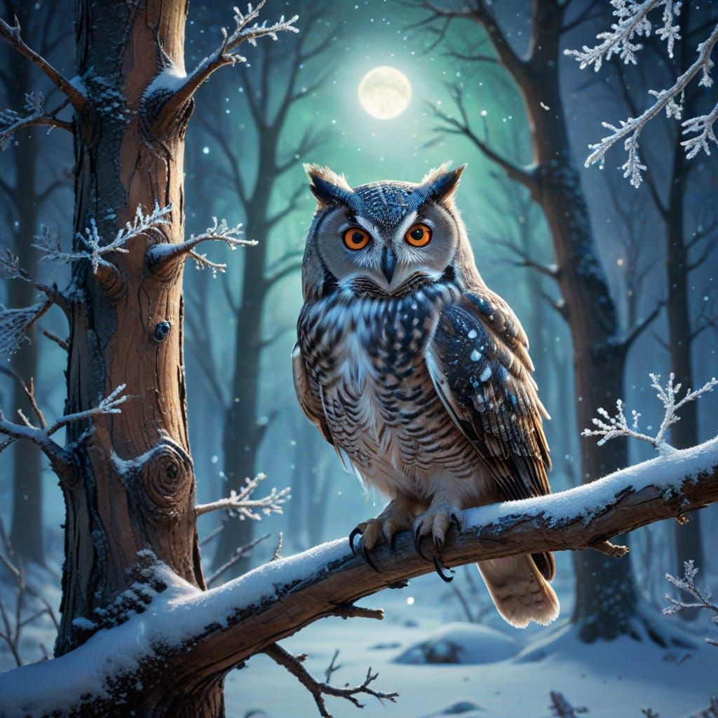 Owl and Fox in Winter Wonderland