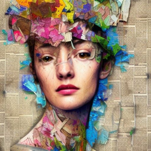 Collage Torn Fragments of Newspaper, Foto