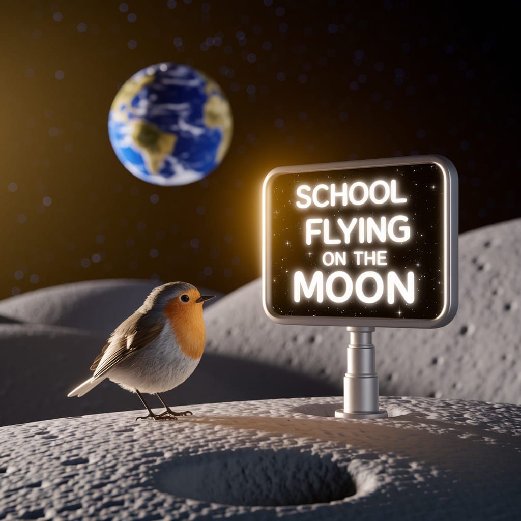 Startled Robin Discovers Moon Billboard
