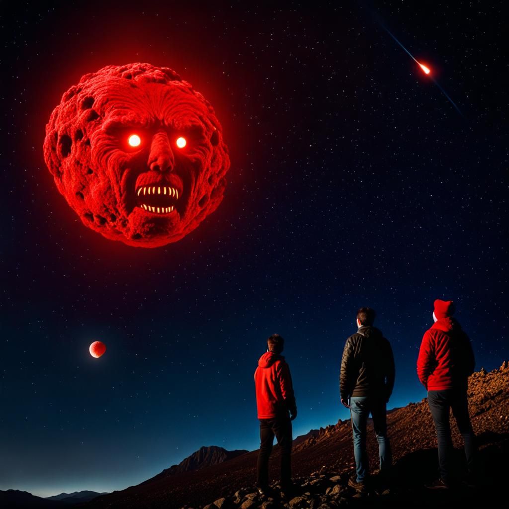 Superstitious People Watching a Red Comet Pass