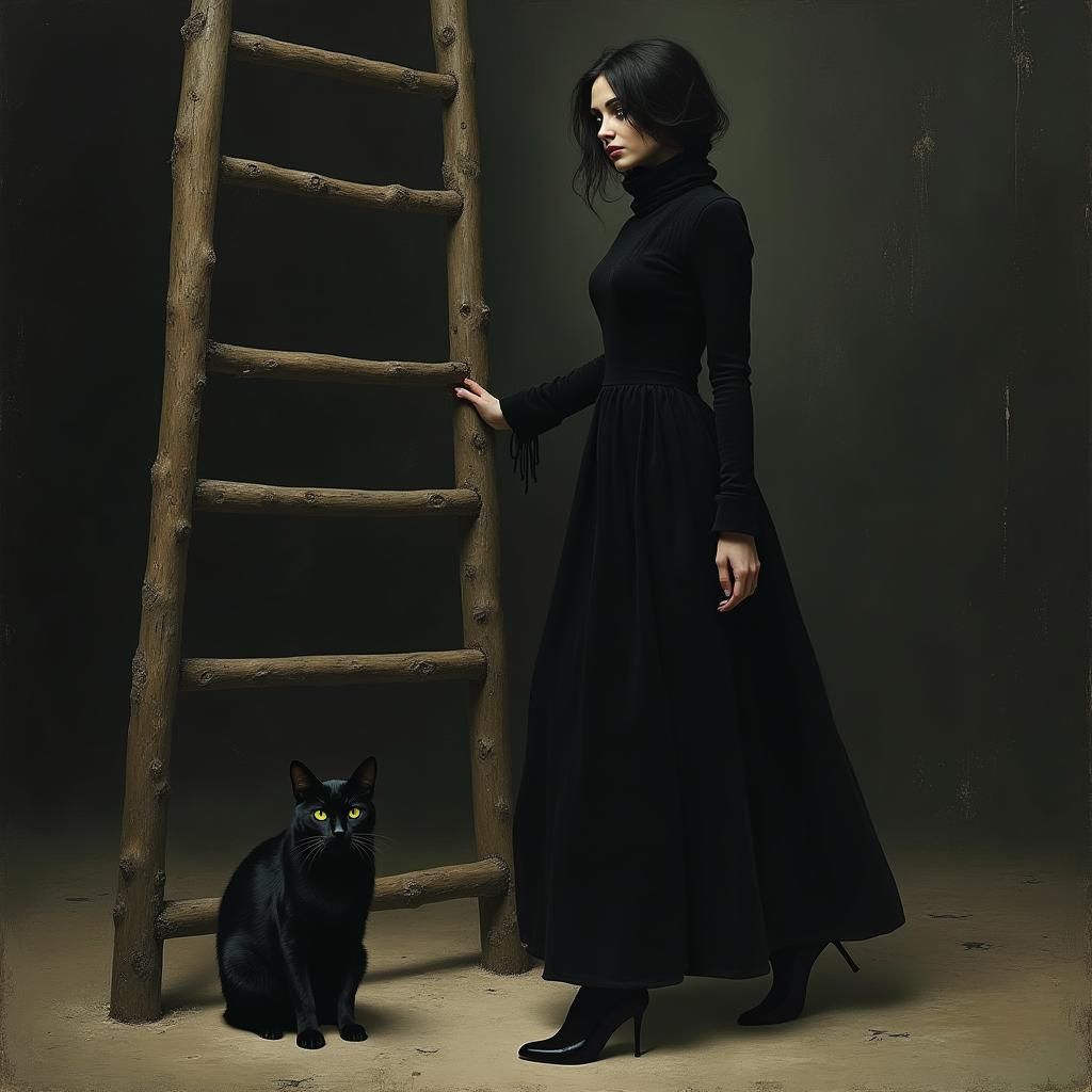 Woman Under Ladder in Macabre Mystical Style