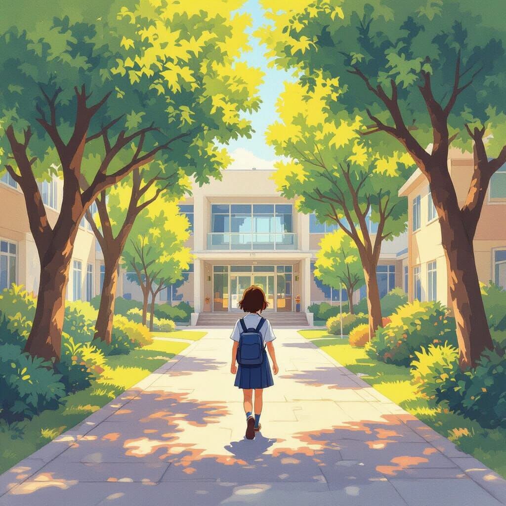Optimistic Student Approaches Bright Modern School