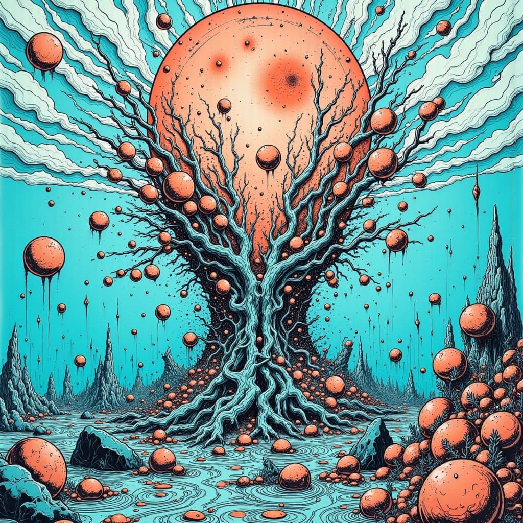 Underwater Explosion in Vibrant Turquoise and Coral Hues, In...