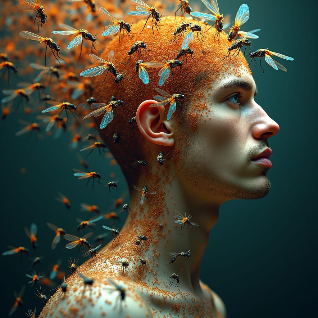 Mosquito Swarm Man: Art Nouveau Portrait