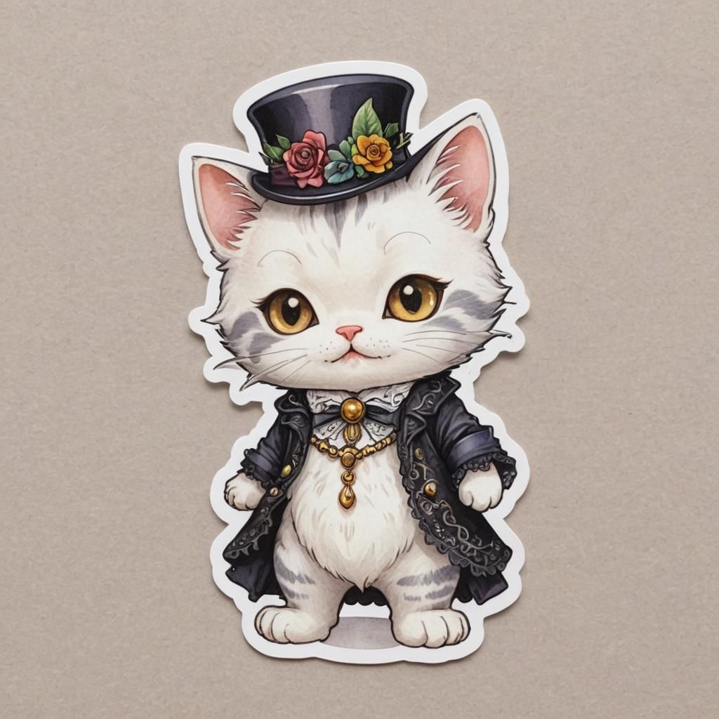 Amusing Victorian Cats: Watercolor Chibi Stickers