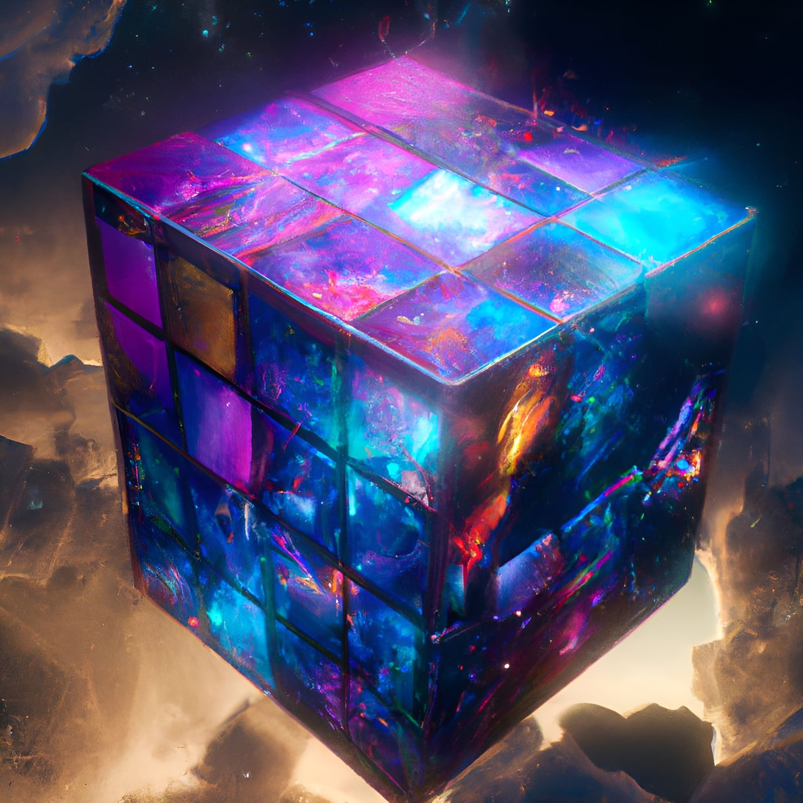Glistening Galaxy Rubik's Cube in Detailed Matte Painting