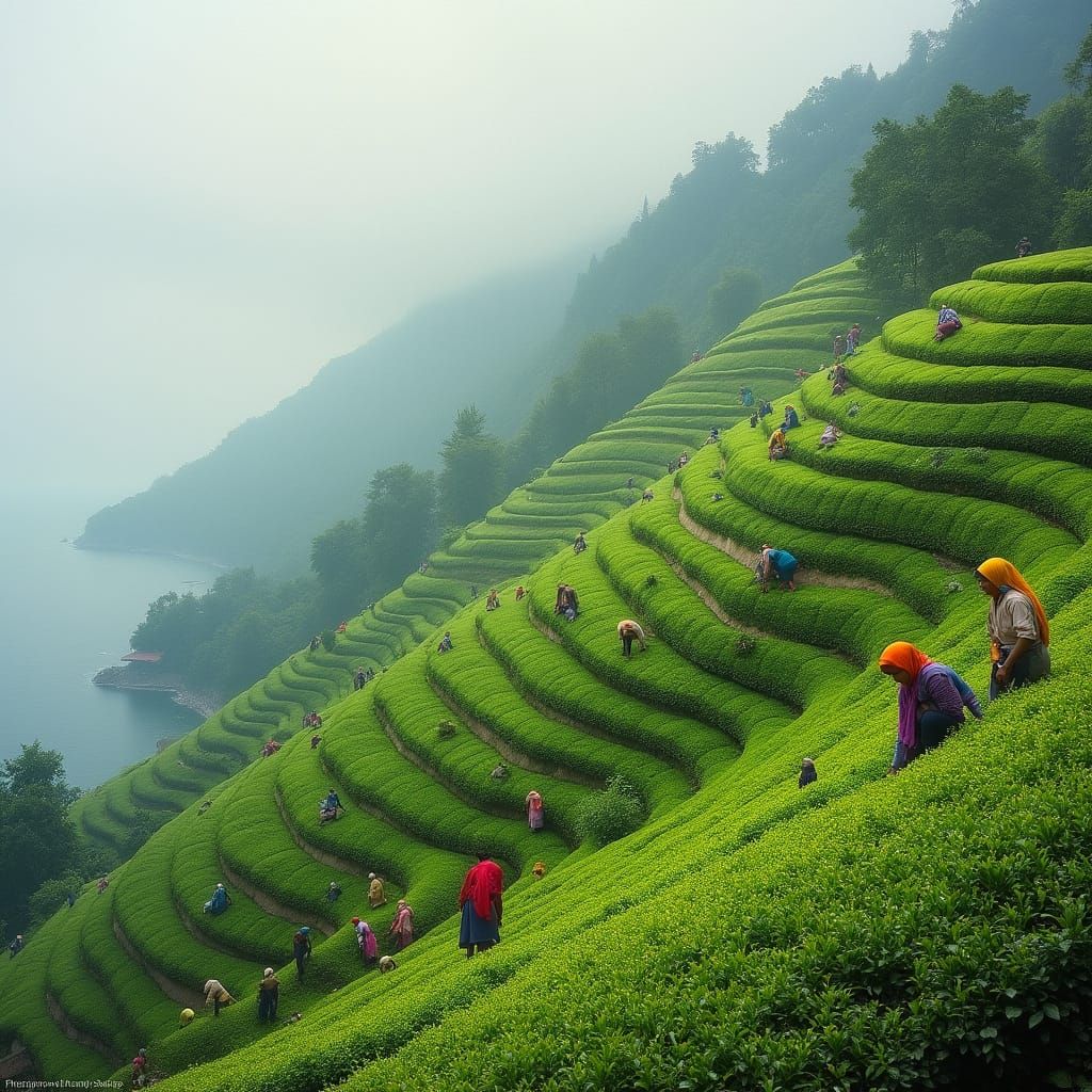 Lush Tea Harvest Overlooking Black Sea
