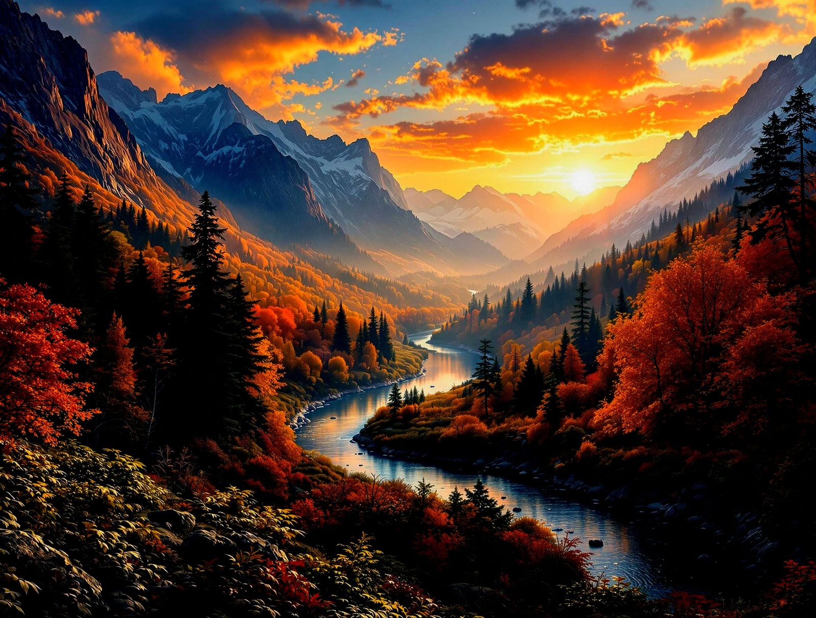 Panoramic Autumn Mountain Sunset