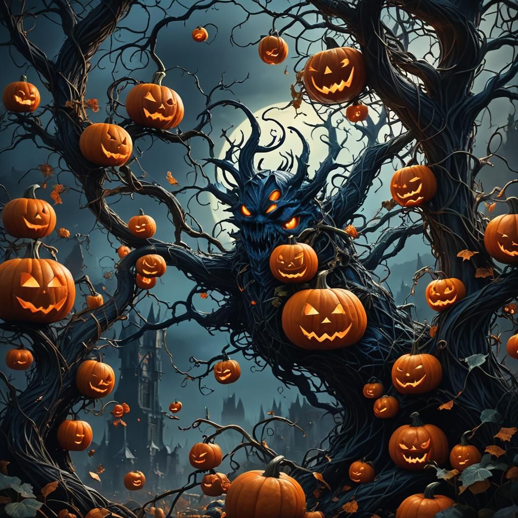 Pumpkin Monster in Gothic Fantasy Style