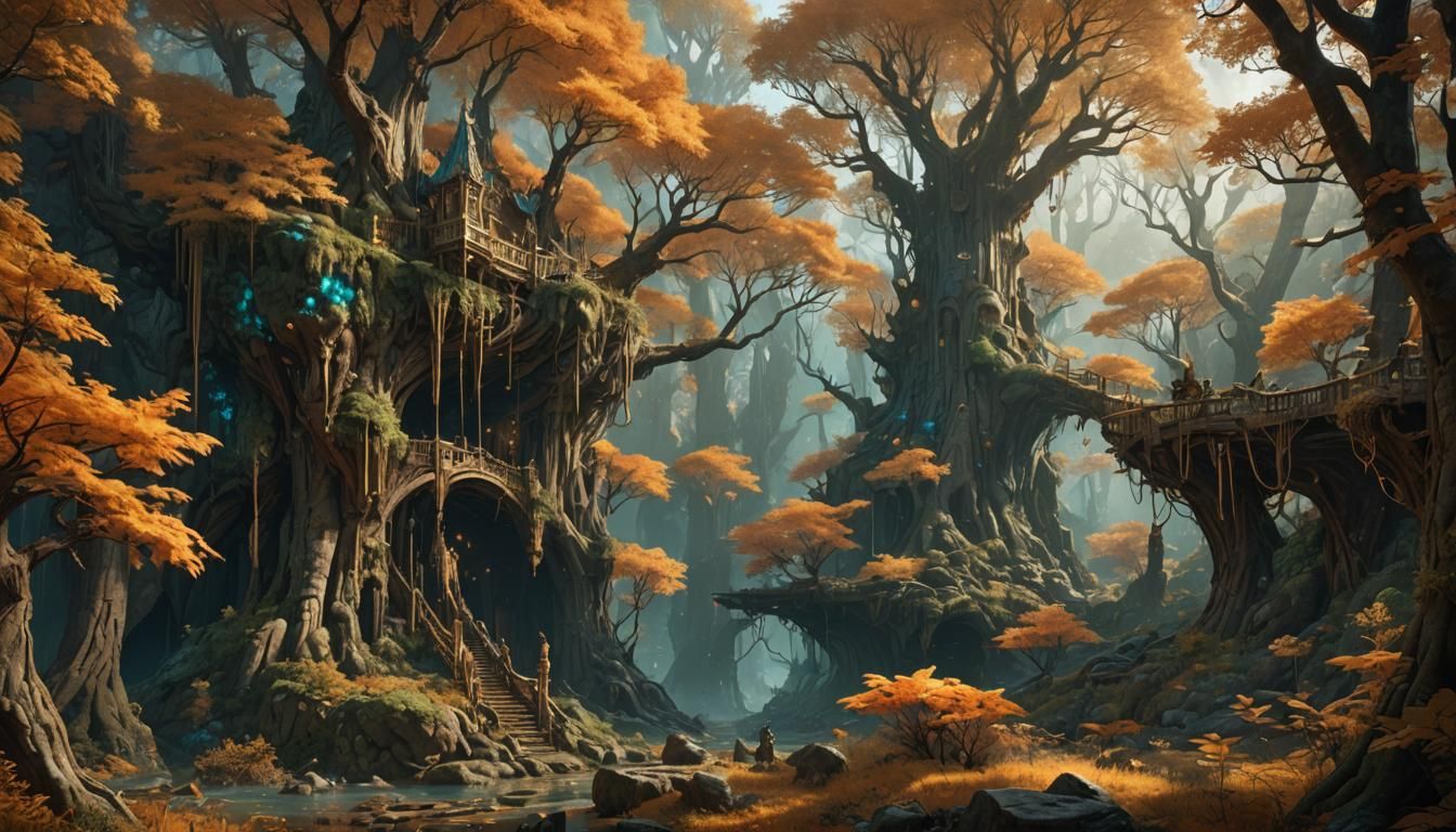 Ancient Forest with Alien Artifacts, Detailed Matte Painting