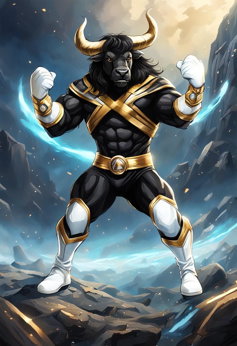 Muscular Buffalo Anthro in Power Ranger Jumpsuit