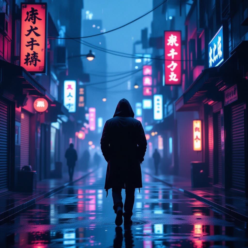 Cyberpunk Alley: Neon, Rain, and Solitude